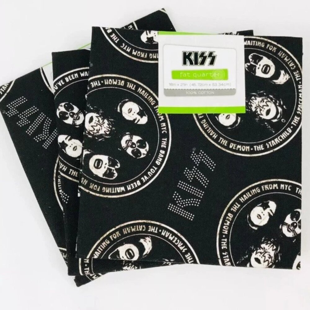 KISS Rock Band Fat Quarter 100% Cotton 18" x 21" - 3 Pieces Precut Sewing Fabric